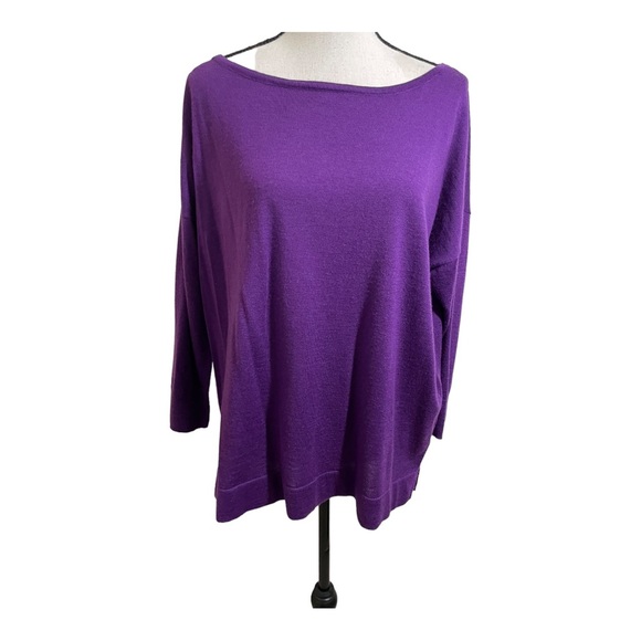 White House black market womens wool sweater. Large purple round neckline - Picture 8 of 11